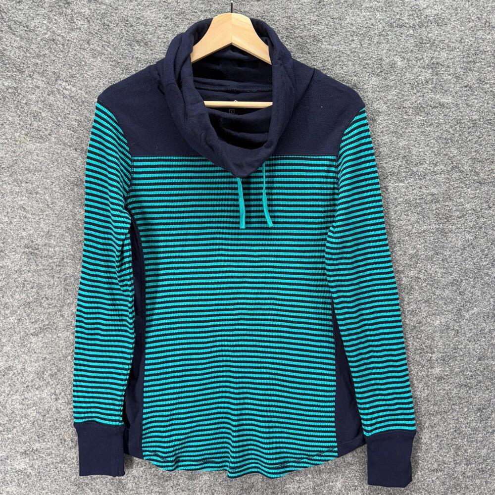Eddie Bauer Sweater Pullover Women L Large Blue Striped Knit Long Sleeve Cotton